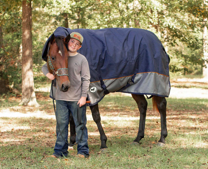 Jeffers Economy Plus Combo Neck Horse Turnout Blanket, 1200D, 360g Fill, Navy/Gray - GAGTB - 66 in - Navy/Gray - 1