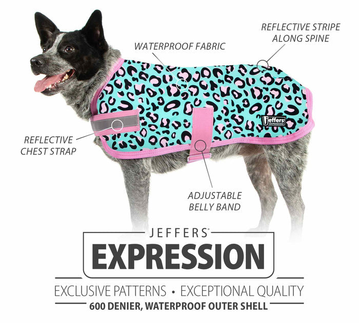 Jeffers Expression 600D Waterproof Ripstop Dog Coat, 240 Gram - JEF2GZ - Party Cheetah - 16" - 5