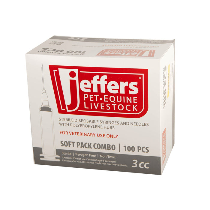 Jeffers Luer Lock Syringe/Needle Combo, Box of 100 - XQDO - Luer Lock - 3 mL L.L. w/ 20 ga x 3/4" - 1