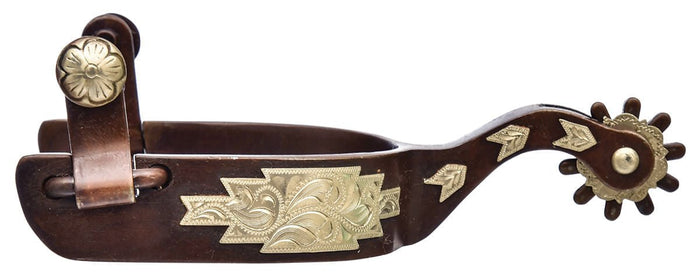 Jeffers Men's Western & Barrel Racing Spurs – Stainless Steel, Antique Brown & Brass Trim Horse Riding Spurs with 10 - Point Rowels - A8DZ - Antique Brown Metal & German Silver Accent 10 - pt Rowel Spurs - Pair - 2 ct - 2