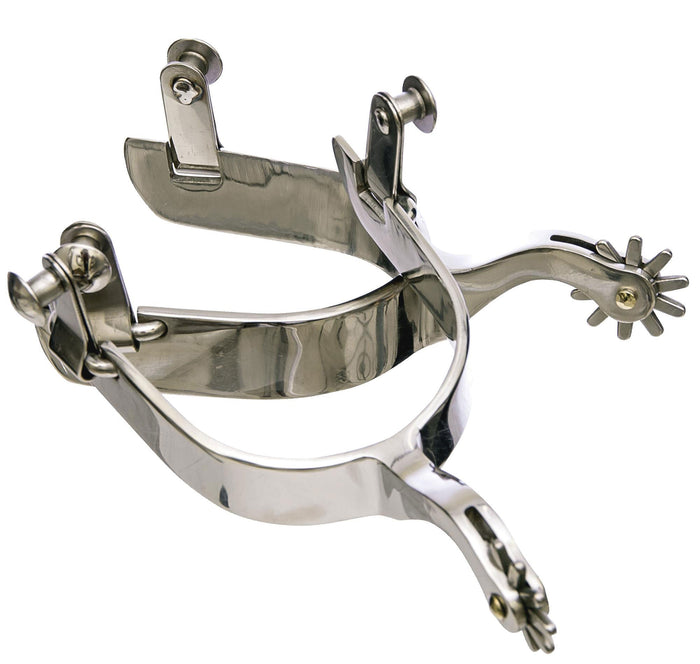 Jeffers Men's Western & Barrel Racing Spurs – Stainless Steel, Antique Brown & Brass Trim Horse Riding Spurs with 10 - Point Rowels - A8AE - Stainless Steel Roping Spurs - Pair - 2 ct - 5