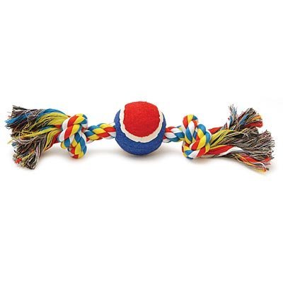 Jeffers Multi - Colored Rope Bone with Ball Dog Toy, 12"L - I7RH - Approx. 12"L - 1 ct - 1