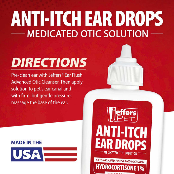 Jeffers Pet Anti - Itch Ear Drops with Hydrocortisone Ear Relief for Dogs & Cats - JEF2RH - 2 fl oz - 4