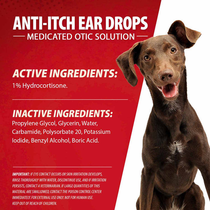 Jeffers Pet Anti - Itch Ear Drops with Hydrocortisone Ear Relief for Dogs & Cats - JEF2RH - 2 fl oz - 8