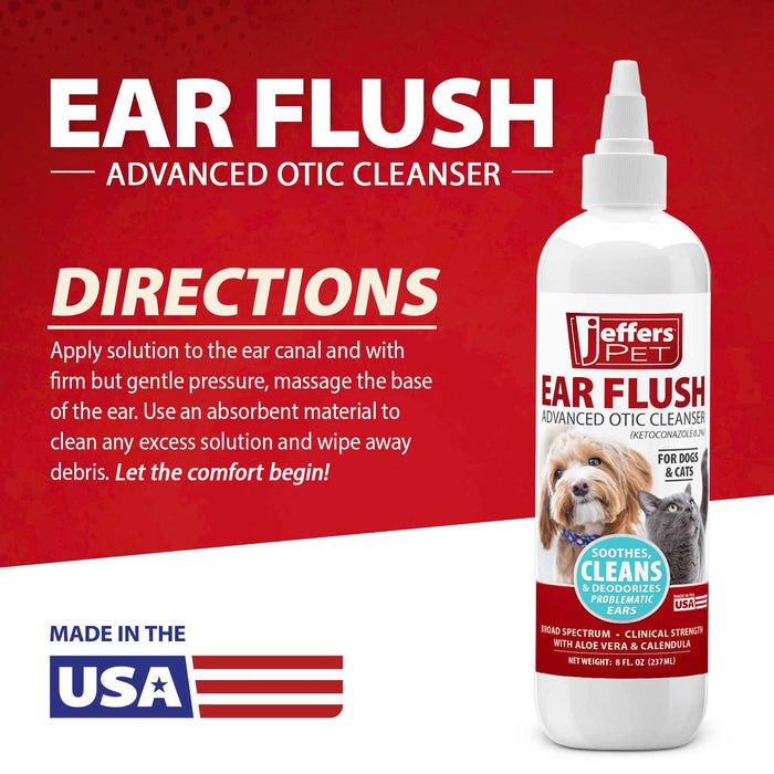 Jeffers Pet Ear Flush Advanced Ear Cleanser with Ketoconazole for Dogs & Cats - JEF2RG - 8 fl oz - 4