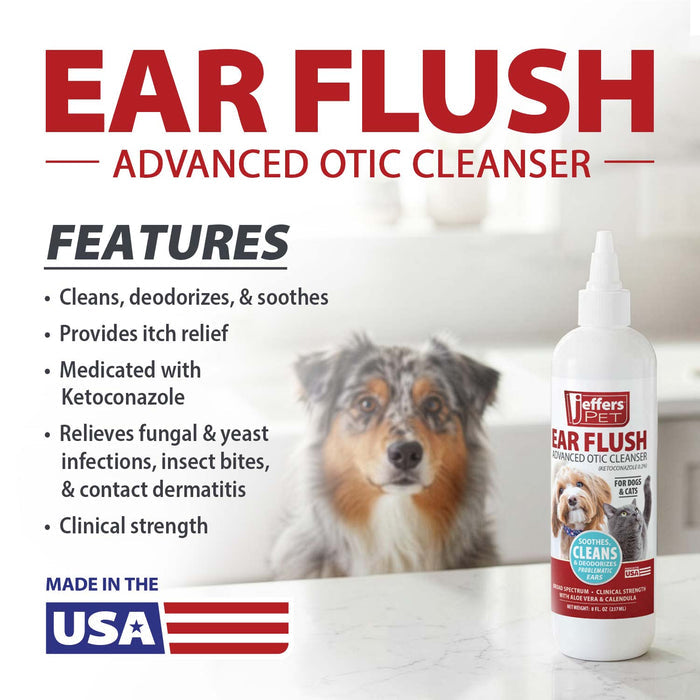 Jeffers Pet Ear Flush Advanced Ear Cleanser with Ketoconazole for Dogs & Cats - JEF2RG - 8 fl oz - 5
