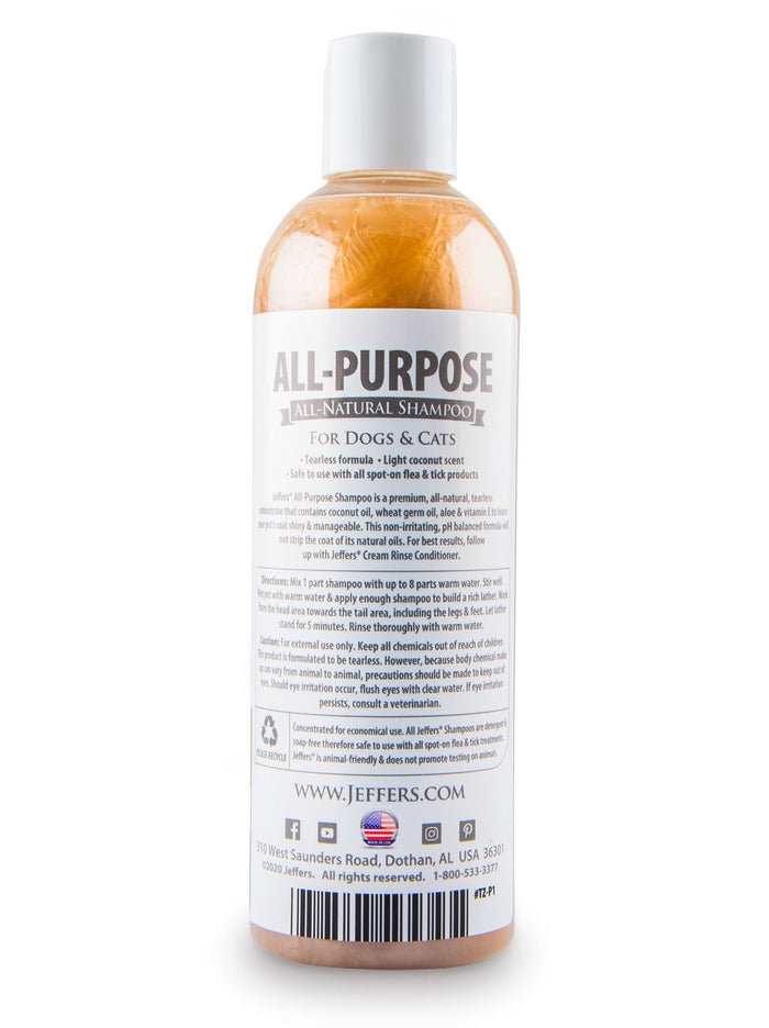 Jeffers Pet Tearless All - Purpose All - Natural Coconut Oil Shampoo for Dogs & Cats - TZP1 - 17 oz - 1 - 3