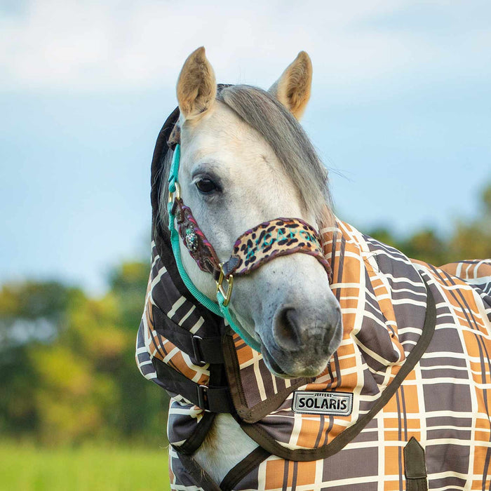 Jeffers Pony Poppins Solaris Horse Neck Rug, 1200 Denier / 240g Fill, Brown & Cream Plaid - JEF2DK - Brown & Cream Plaid - XXXS (39"–45") - 2