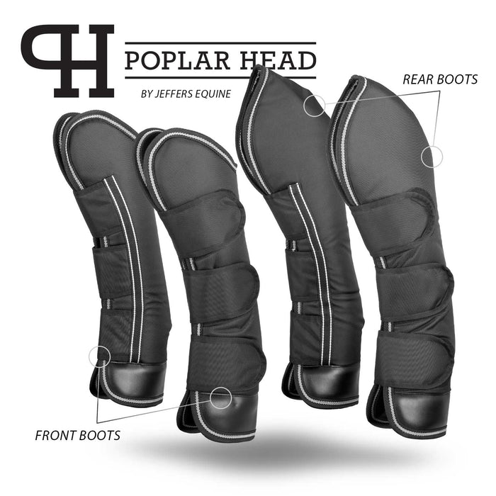 Jeffers Poplar Head Horse Shipping Boots, 4 - Pack with Carry Bag - GAG1TN - Black - Cob - 1