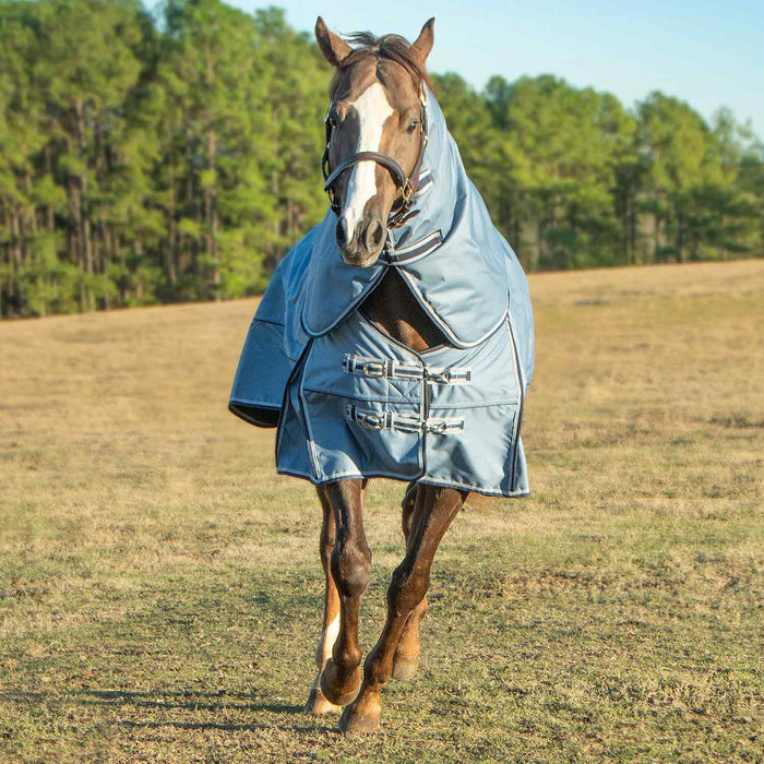 Jeffers Poplar Head "Refuge" 1200 Denier Turnout Blanket with Detachable Neck, 240 Gram, Hamilton Blue - GAG1M7 - 66 in - Hamilton Blue - 2