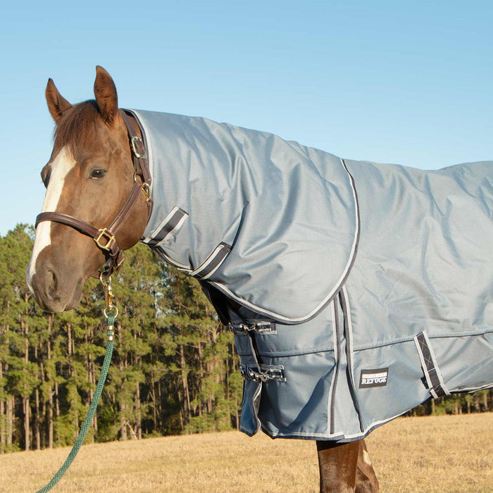 Jeffers Poplar Head "Refuge" 1200 Denier Turnout Blanket with Detachable Neck, 240 Gram, Hamilton Blue - GAG1M7 - 66 in - Hamilton Blue - 8
