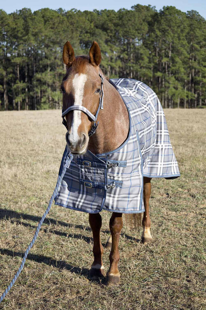 Jeffers Poplar Head "Refuge" 1200D Medium Weight Turnout Blanket, 240g - Waterproof, Breathable Horse Blanket - GAG1MR - 66 in - Hamilton Blue & Slate Plaid - 5