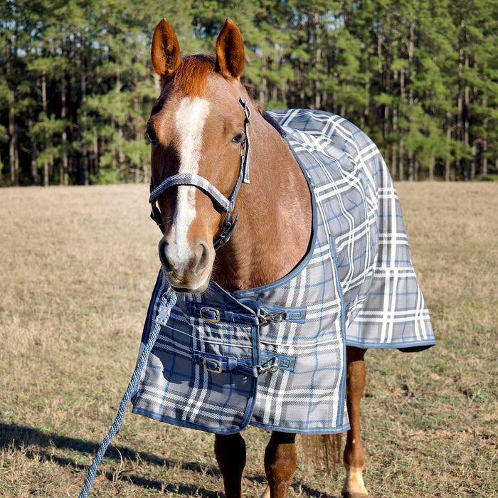 Jeffers Poplar Head "Refuge" 1200D Waterproof Turnout Sheet, 0g Lightweight Horse Blanket - GAG1N1 - 66 in - Hamilton Blue & Slate Plaid - 1