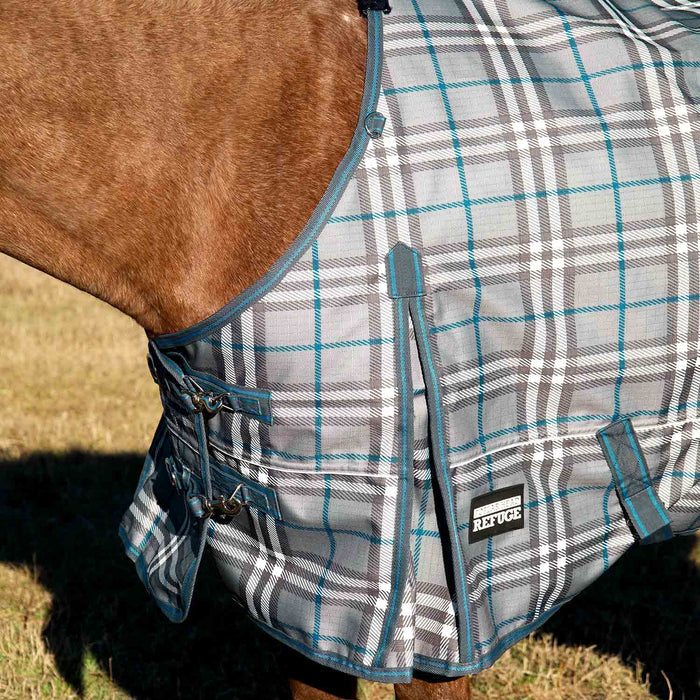 Jeffers Poplar Head "Refuge" 1200D Waterproof Turnout Sheet, 0g Lightweight Horse Blanket - GAG1N1 - 66 in - Hamilton Blue & Slate Plaid - 3