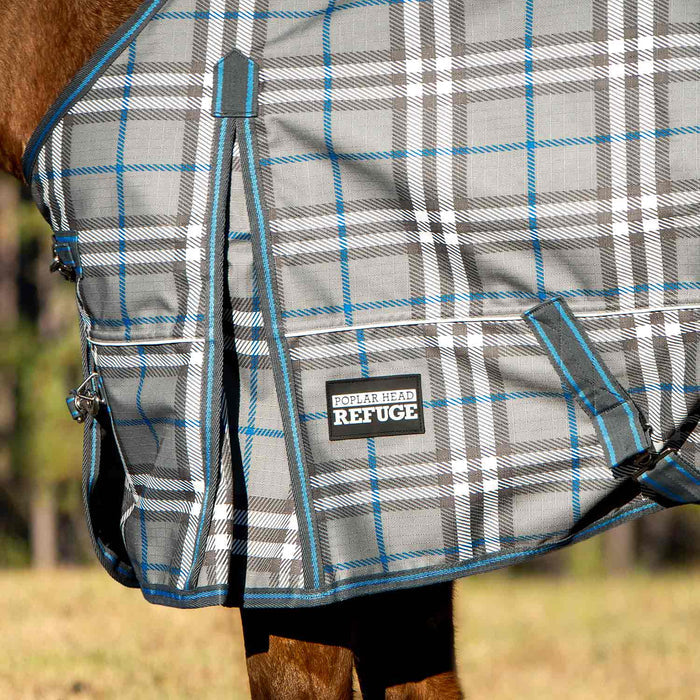 Jeffers Poplar Head "Refuge" 1200D Waterproof Turnout Sheet, 0g Lightweight Horse Blanket - GAG1N1 - 66 in - Hamilton Blue & Slate Plaid - 4