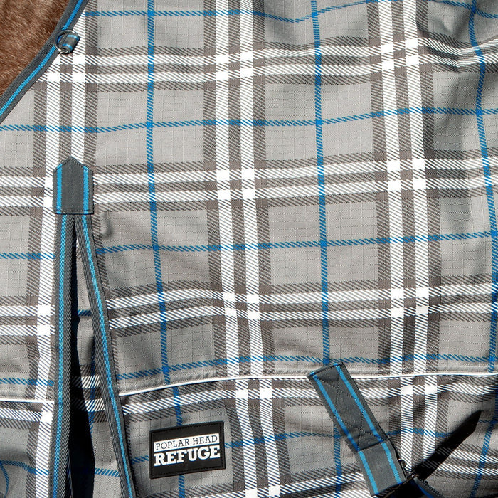 Jeffers Poplar Head "Refuge" 1200D Waterproof Turnout Sheet, 0g Lightweight Horse Blanket - GAG1N1 - 66 in - Hamilton Blue & Slate Plaid - 5