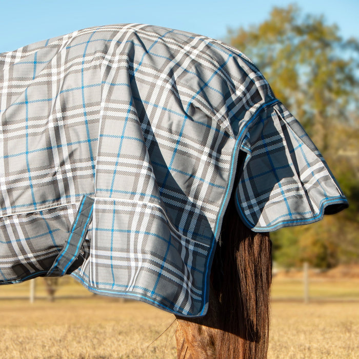 Jeffers Poplar Head "Refuge" 1200D Waterproof Turnout Sheet, 0g Lightweight Horse Blanket - GAG1N1 - 66 in - Hamilton Blue & Slate Plaid - 6