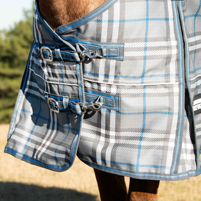 Jeffers Poplar Head "Refuge" 1200D Waterproof Turnout Sheet, 0g Lightweight Horse Blanket - GAG1N1 - 66 in - Hamilton Blue & Slate Plaid - 7
