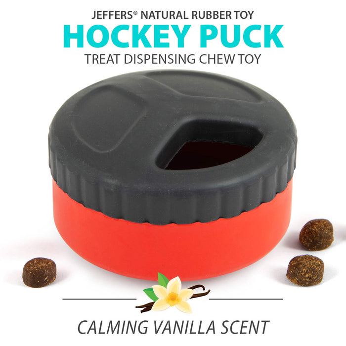 Jeffers Red Hockey Puck Natural Rubber Treat Dispensing Dental Dog Chew Toy - I7QM - Red - Small - 1 - 3