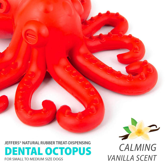 Jeffers Red Octopus Natural Rubber Treat Dispensing Dental Dog Chew Toy - I7QY - Red - Medium - 1 - 3