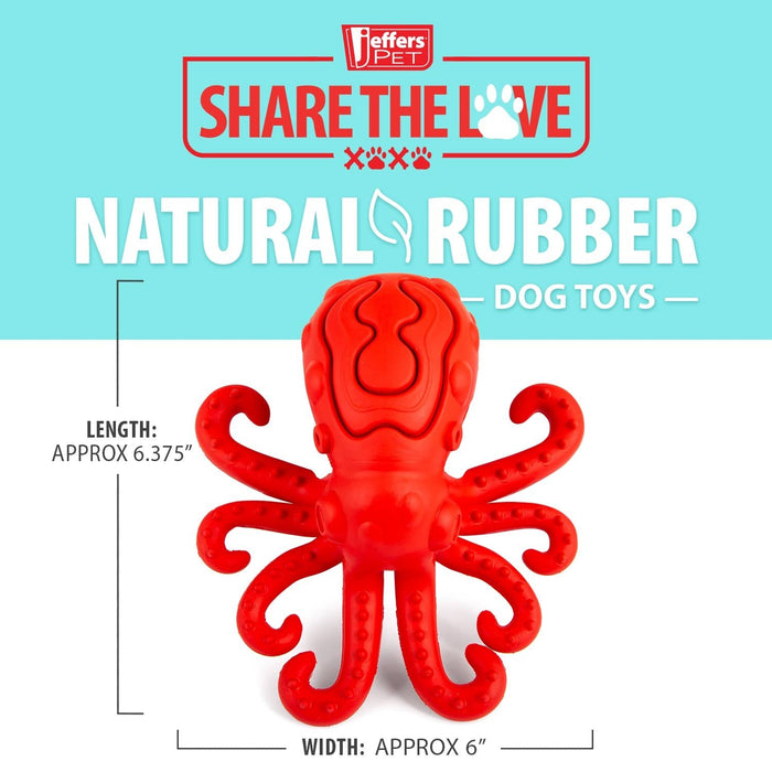 Jeffers Red Octopus Natural Rubber Treat Dispensing Dental Dog Chew Toy - I7QY - Red - Medium - 1 - 6
