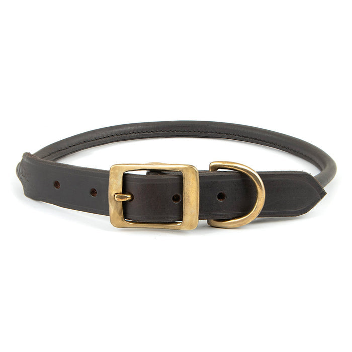 Jeffers Rolled Leather Dog Collars with Brass Hardware - 8M1B - 5/8"W x 11"L - Chestnut - 1