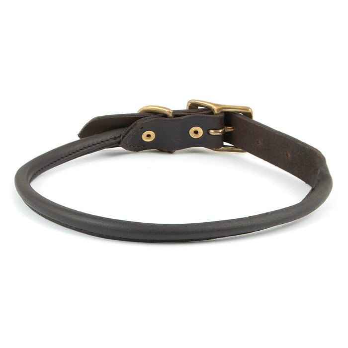 Jeffers Rolled Leather Dog Collars with Brass Hardware - 8M1B - 5/8"W x 11"L - Chestnut - 5