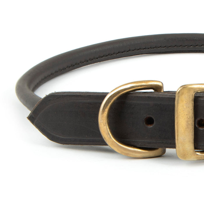 Jeffers Rolled Leather Dog Collars with Brass Hardware - 8M1B - 5/8"W x 11"L - Chestnut - 6