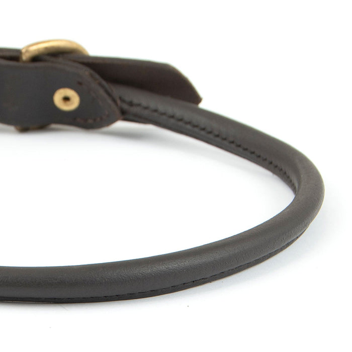 Jeffers Rolled Leather Dog Collars with Brass Hardware - 8M1B - 5/8"W x 11"L - Chestnut - 7