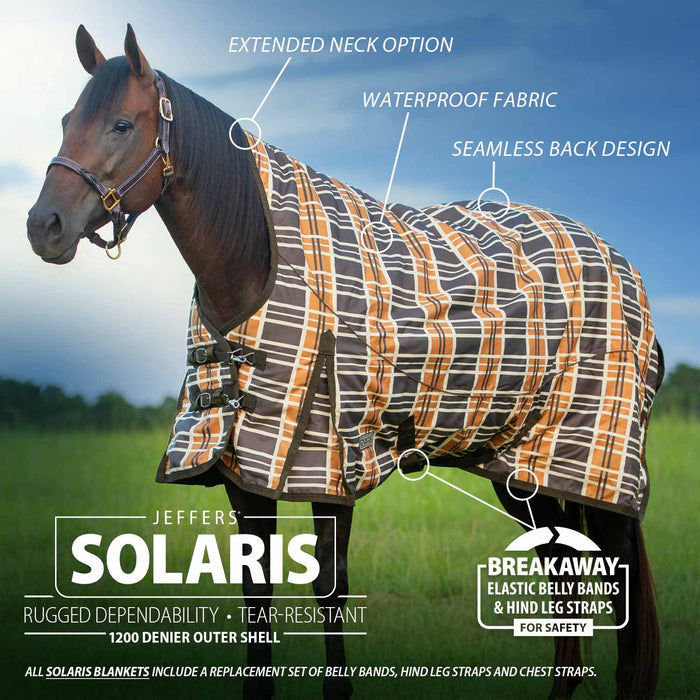 Jeffers Solaris 1200D Extended Neck Horse Turnout Blanket, 240g Fill, Brown & Cream Plaid - JEF2CC - Brown & Cream Plaid - 66" - 2