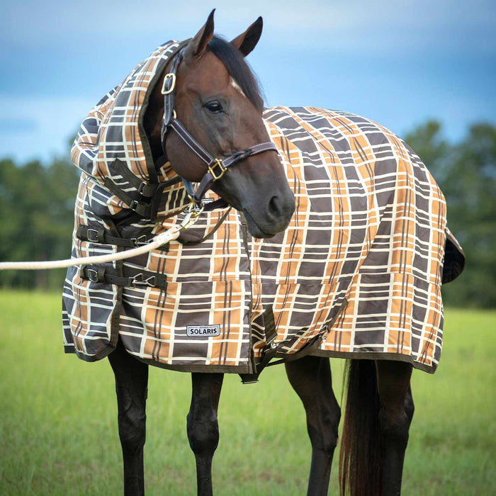Jeffers Solaris Horse Turnout Blanket with Neck Rug, 1200D, Medium Weight 240g Fill, Brown & Cream Plaid - JEF2BV - Brown & Cream Plaid - 66" - 1