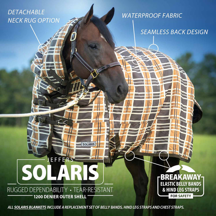 Jeffers Solaris Horse Turnout Blanket with Neck Rug, 1200D, Medium Weight 240g Fill, Brown & Cream Plaid - JEF2BV - Brown & Cream Plaid - 66" - 3