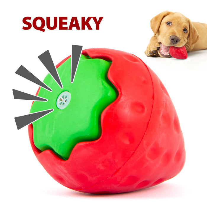 Jeffers Squeaky Strawberry Natural Rubber Dog Dental Chew Toy with Squeaker & Vanilla Scent for Medium Chewers - I7RT - Multi - Small - 1 - 1
