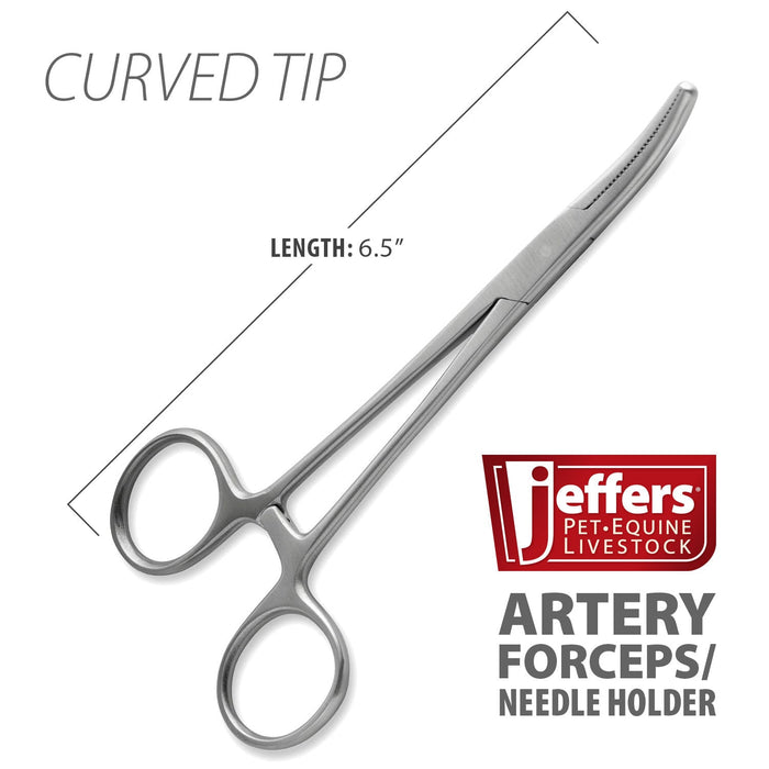 Jeffers Stainless Steel Artery Forceps/Needle Holder with Locking Mechanism, Curved or Straight Tip - JIF2 - Artery Forceps/Needle Holder, Straight 6" - 3