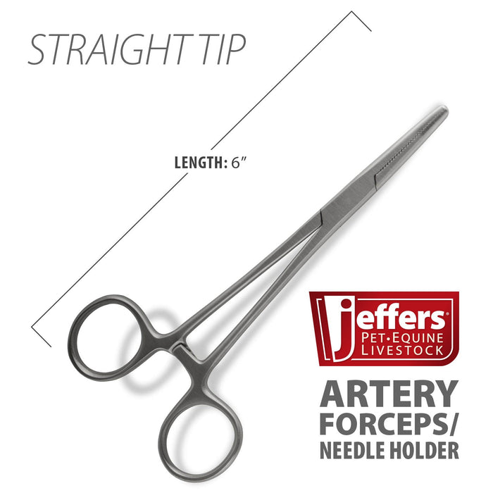 Jeffers Stainless Steel Artery Forceps/Needle Holder with Locking Mechanism, Curved or Straight Tip - JIF2 - Artery Forceps/Needle Holder, Straight 6" - 4