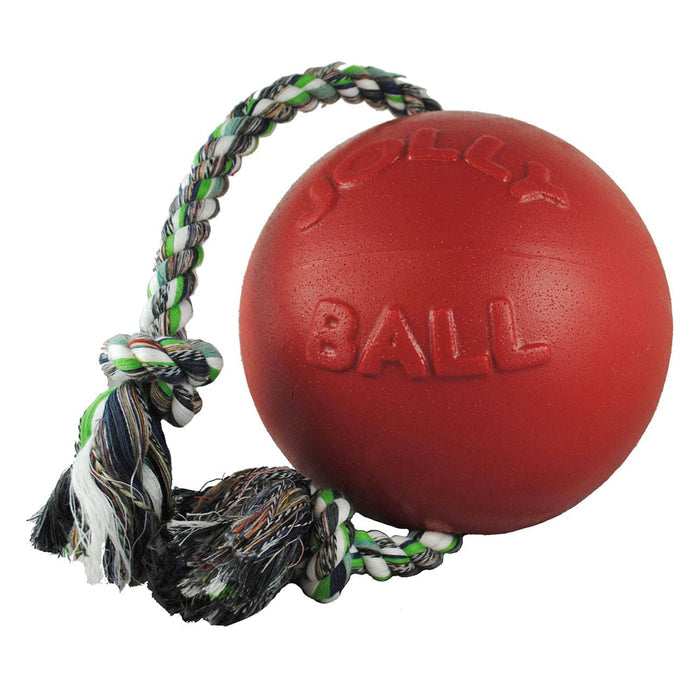 Jolly Pets Romp - n - Roll Ball – Tough Scented Dog Toy for Tug, Fetch & Water Play - H7TZ - 6" - Red - 1