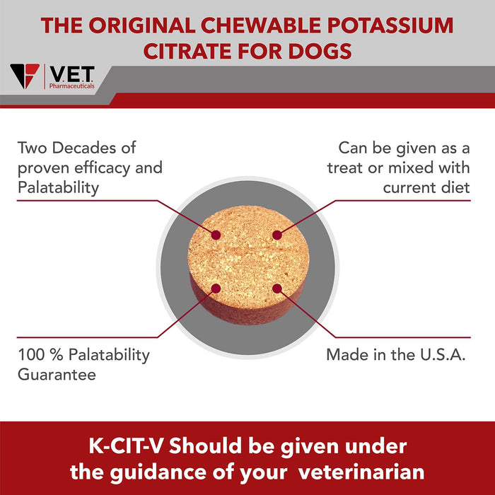 K - CIT - V Potassium Citrate for Dogs, 100 Chewable Tablets - 015VBI-KCV100 - 640 mg x 100 ct - 6