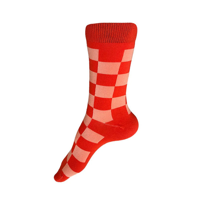 Katsura Check Sock | Coral + Salmon