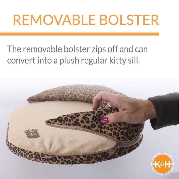 K&H Pet Products Deluxe Kitty Sill with Removable Bolster - PCFS - Tan/Leopard - 14" X 24" - 10
