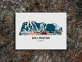 Art print of buildings arranged in a skyline with the text Killington Vermont
