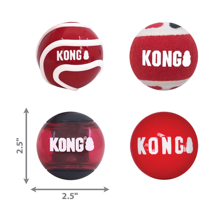 KONG Signature Fetch Dog Toy Balls, Multi - Pack - K911P - Medium - 2.5"D - 4 pk - Assorted - 3