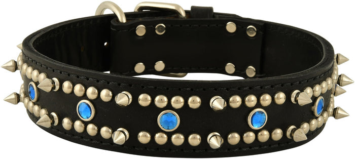 Latigo Protector Spiked, Studded & Jeweled Collar - LYL1 - Latigo Protector Blue Jewel Collars, 1 - 1/2" x 21" - 2