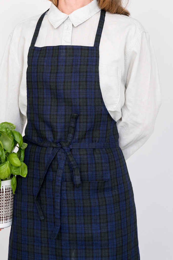 Linen Full Apron | Navy and Green Plaid (Stanly)