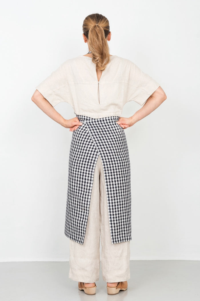 Linen Full Apron | Navy White Check