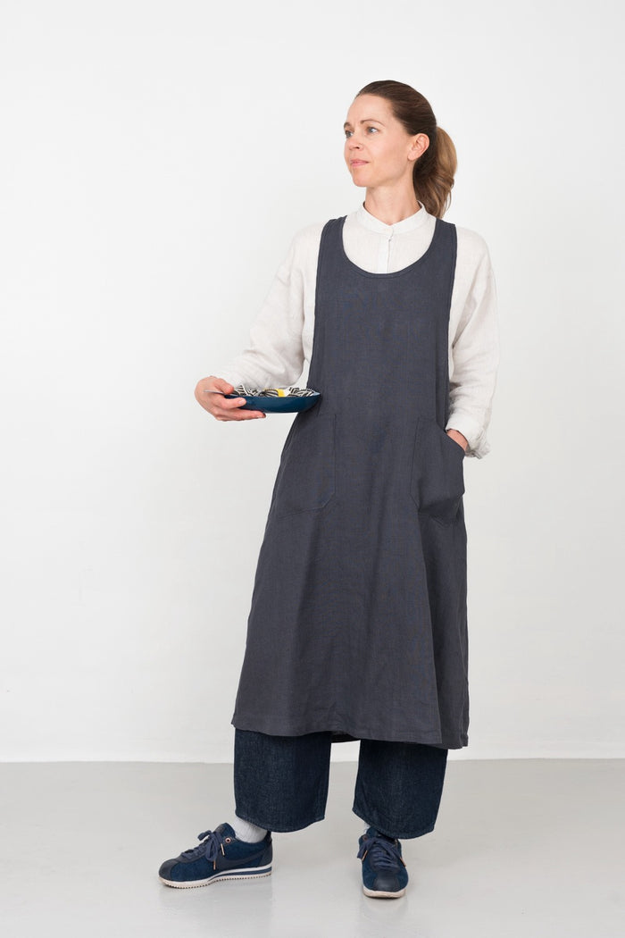 Linen Over Dress Apron | Smoke Gray
