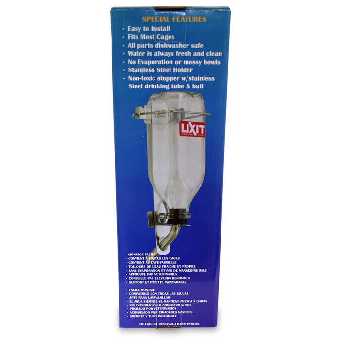 Lixit Glass Chew - Proof Water Bottle with Tube & Cage Mount for Pets - 010LXT-GB32M - 32 oz - Medium - 7/16" Nozzle - 4