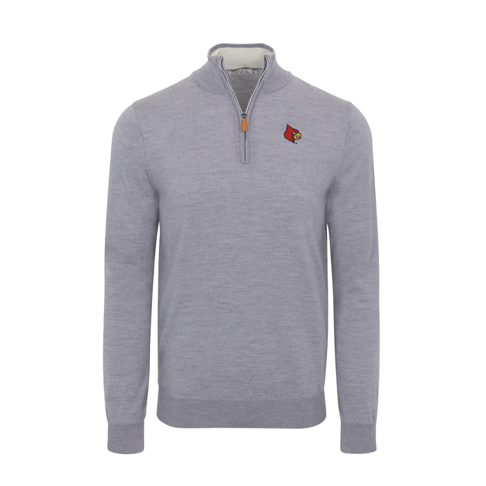 Louisville Grey Melange Cashmere Touch Australian Merino Quarter Zip Sweater