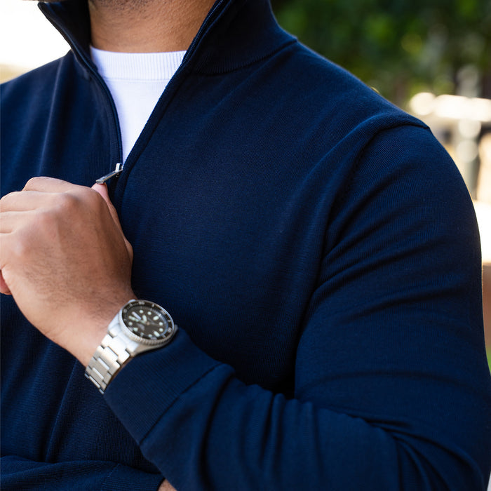 Maranello Cotton & Silk Quarter Zip Navy