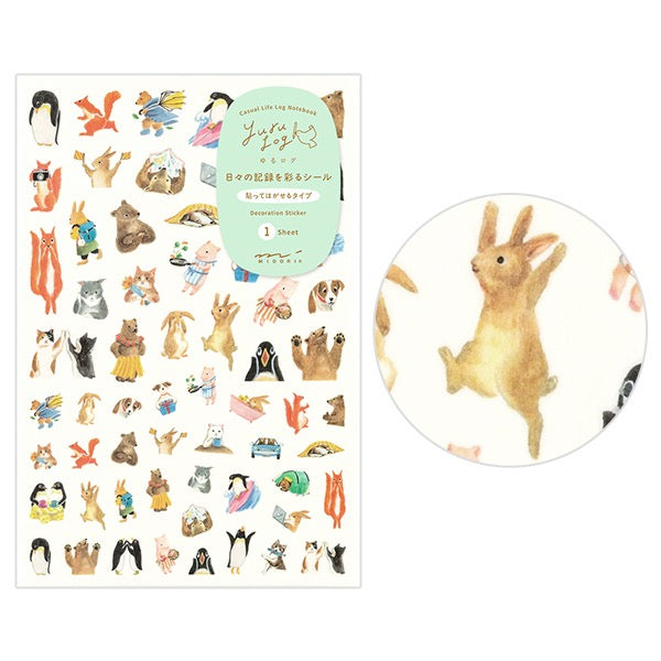 Midori Yuru Log Sticker Sheet | Animal