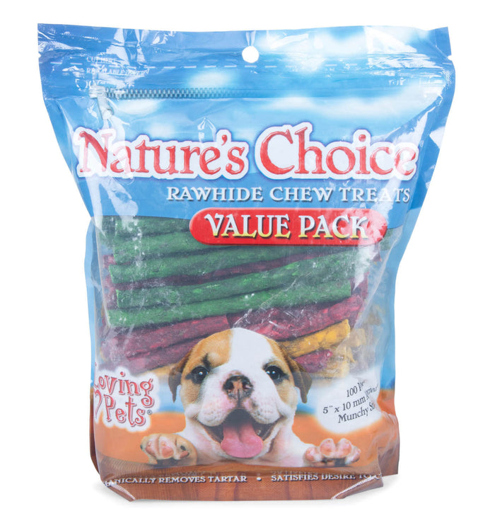 Nature's Choice Rawhide Munchy Stick, Assorted Colors, 100 pk - ZOSP - 1